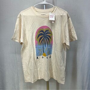 Roxy Cream T-Shirt with Palm Tree Design